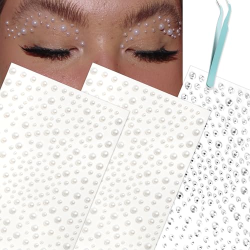 NOOEPC Face Gems Self Adhesive Face Gems and Pearls for Makeup Festival Jewels Hair Gems Rhinestone Stickers for Face Eye Makeup Crafts 3/4/5/6 mm Halloween Face Makeup Face Glitter