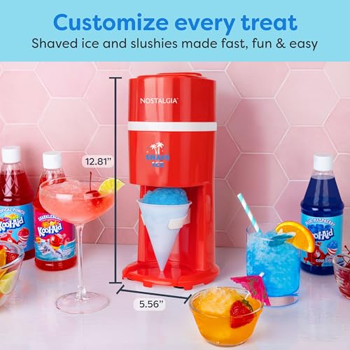 Image of Nostalgia Shave Ice and Snow Cone Machine, Multi-Use Ice Shaver for Frozen Treats, Slushies, Snow Cones, and More - Reusable Cup and Ice Mold, Stainless Steel Blades - Red