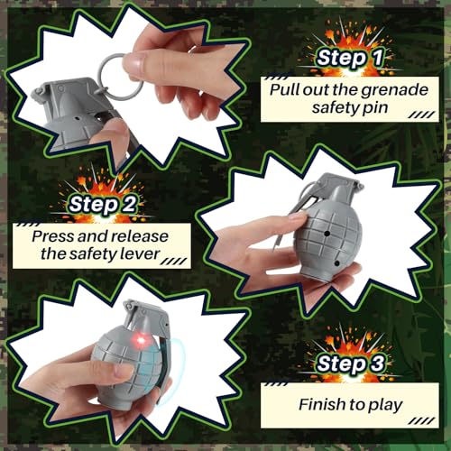 image for Sratte 8 Pcs Plastic Toy Hand Grenades Fake Grenade with Realistic Sou