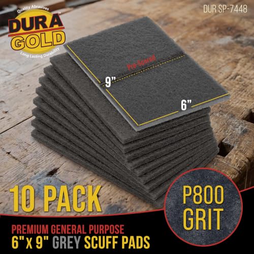 Image of Dura-Gold Premium 6 inch x 9 inch Gray Ultra Fine General Purpose Scuff Pads, Box of 10 - Final Scuffing, Scouring, Sanding, Cleaning, Paint Color Blend Prep, Surface Adhesion Preparation, Automotive Autobody