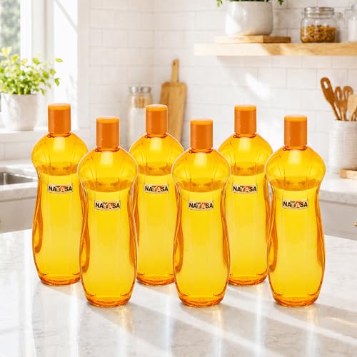 Image of Nayasa Loopy 1000 ML Pet Plastic Fridge Water Bottles Set of 6 | BPA Free | Leak Proof | Airtight Lid | Yellow