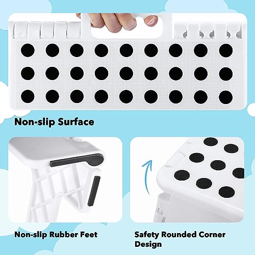 Image of ACKO Folding Step Stool 9 Inch 300 lb Capacity, Plastic Foldable Step Stools for Kids and Adults, Folding Stools Suitable for Kitchen, Stepping Stool with Handle White 1PC