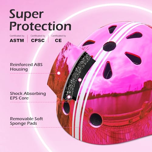 Image of Odoland Kids Bike Helmet for Boy Girl Age 3-8 for Cycling, Scooter, Skating