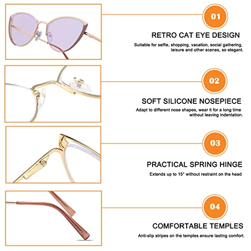 Image of HJSTES Blue Light Blocking Glasses Women Trendy Cat Eye Metal Frame Computer Reading Eyewear(Rose Gold)