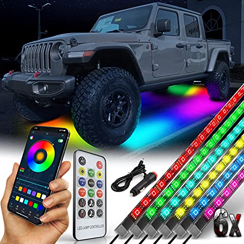 Car Work Box LED Underglow Strip Lights Kit with App Bluetooth and Remote Control 12V 300 LEDs for Car, Truck, Boat, ATV, Motorcycle, Jeep, SUV (RGB, Pack of 6)