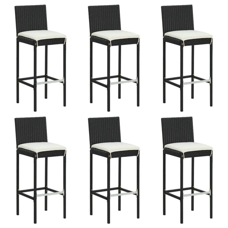 Bladez Barhocker Set 6 STK. Schwarz PE-Rattan mit Kissen - Hoeker für...