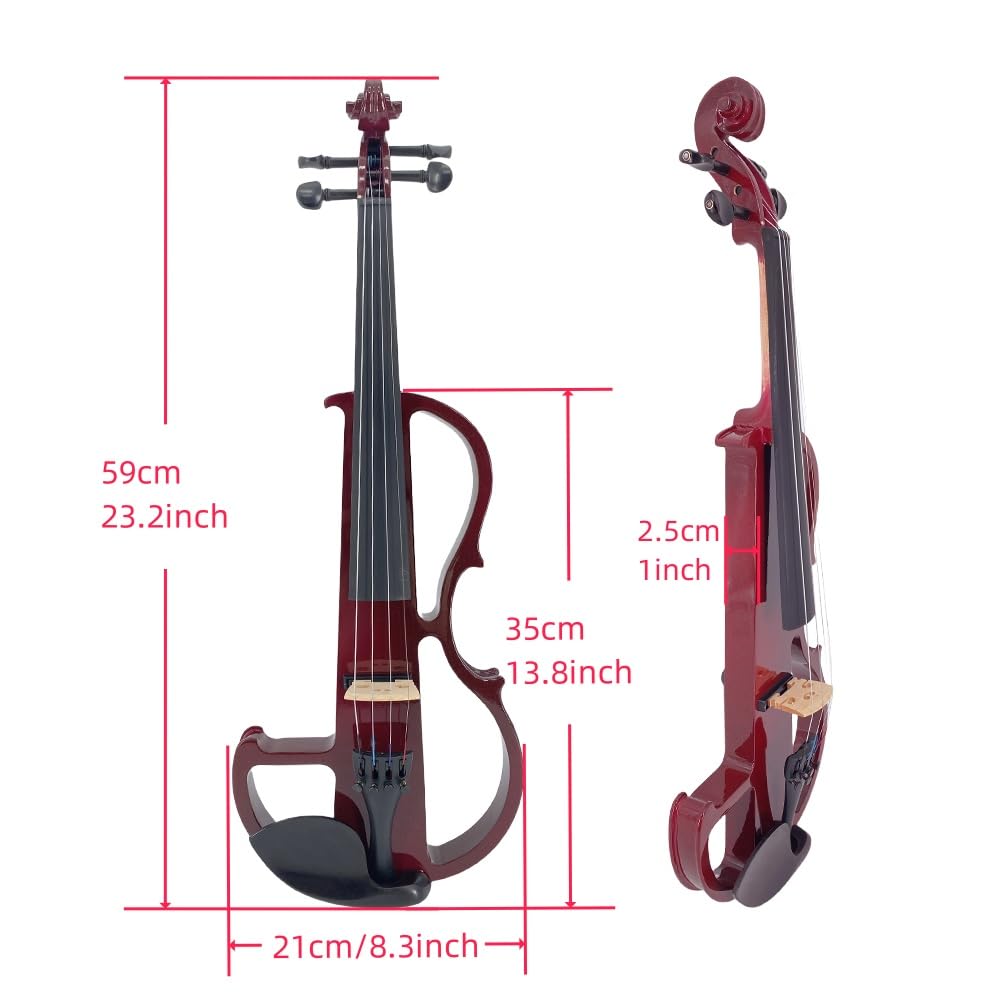 Violino elettrico 4/4 full-size, legno di noce, tastiera in ebano, Pro Deluxe, custodia rigida con arco di crine di cavallo mongolo con 4 corde, sessioni di pratica silenziose per