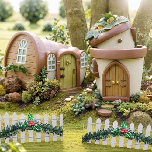 Miniatur Zaun Basteln, Mini Weihnachtsbaum Zaun Weiß, 90 x 10 cm Weihnachtszaun Mini Holzzaun für Wichteltür Feengarten Puppenhaus Blumentopf, Weihnachten Miniatur Ornamente
