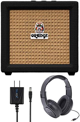 Orange Amps Crush Mini 3W Guitar Combo Amplifier (Black) Bundle with Samson SR350 Over Ear Stereo Headphones, and Blucoil Slim 9V Power Supply AC Adapter