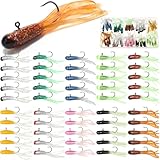 VioraWhite 100 Pcs Tube Baits Kit Tube Fishing Crappie Lures Jigs Heads Soft Plastic Baits Bulk 50 Pre-Rigged Lures 50 Jig Heads for Fishing Bass Lake Trout Fresh Saltwater,2.2inch(5cm)