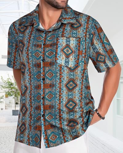 Image of Men Hawaiian Shirt Short Sleeve Summer Beach Button Down Shirts with Pocket