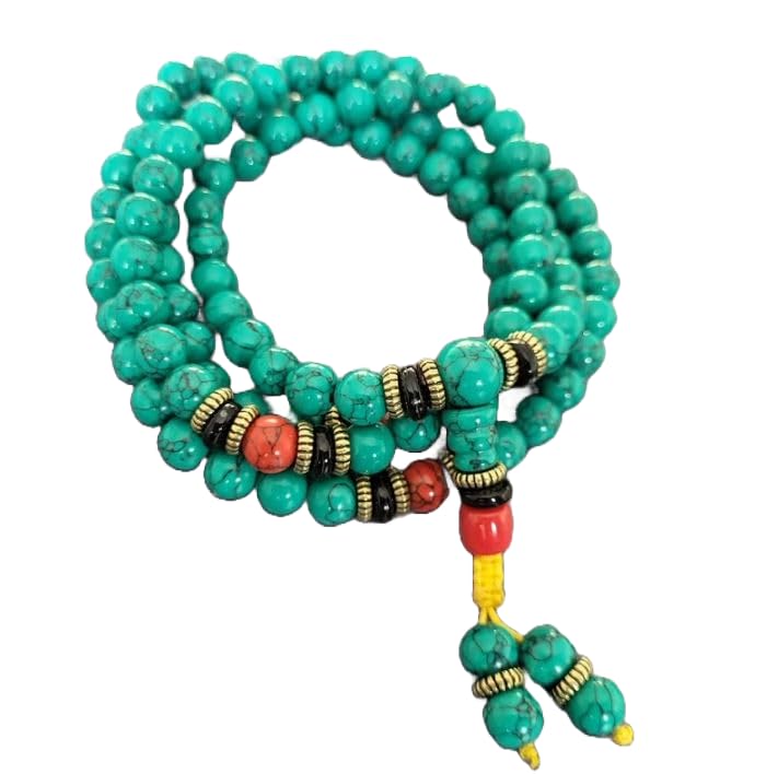 Naturalny zielony turkus 8 mm 108 koralików mala, duchowe, koraliki medytacyjne, Reiki, Japa Mala, buddyjskie koraliki modlitewne, bransoletka do jogi, koraliki lecznicze