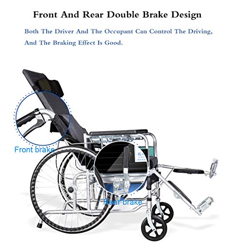 Silla de ruedas plegable ligera para adultos, frenos de mano, totalmente reclinable, cómoda solución de movilidad para parálisis cerebral y fácil transporte