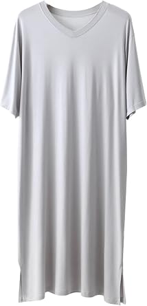 ZEEREE Men Nightshirts Viscose Night Sleep Shirts Comfy Short Sleeve V Neck Nightgown Robe Sleep Gowns Nightwear for Sleeping