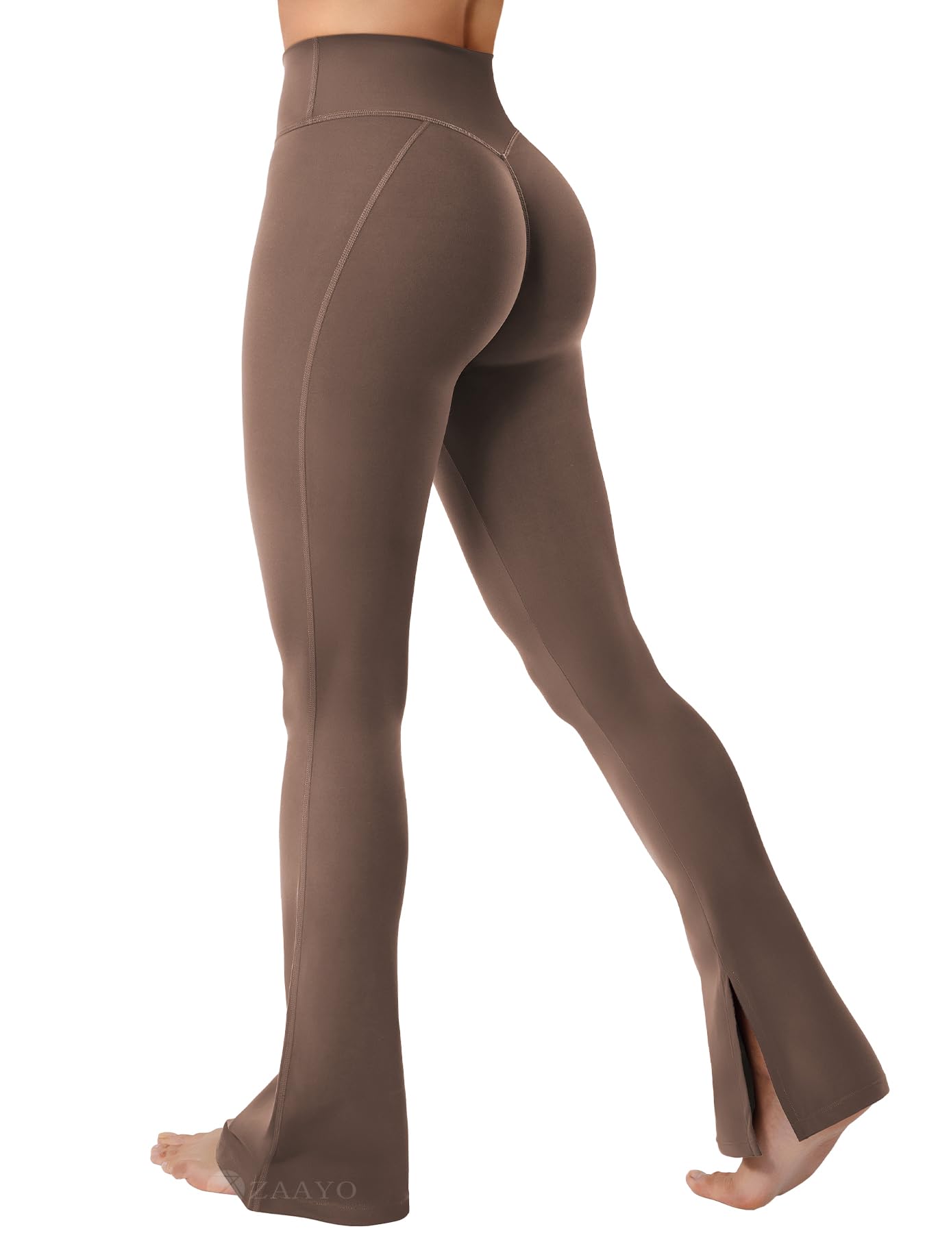 ZAAYO Flared Split Hem Leggings da donna Invisible Scrunch Butt Sport Leggings a vita alta, mini pantaloni da yoga, da donna, lunghi, push up, opachi, sportivi