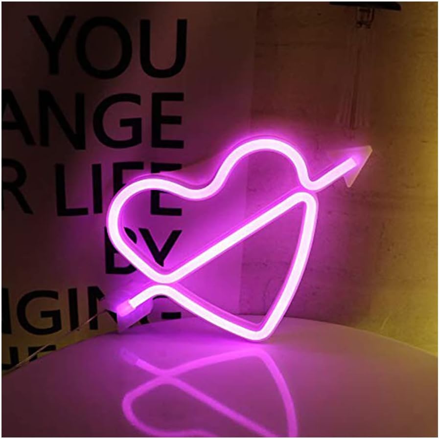 ENUOLI Pink LED Neon Light LED Cupid's Bow Sign Shaped Decor Light Heart Night Lamps Love Sign Gifts for Christmas Birthday Party Kids Room Living Room Wedding Party Valentine's Day