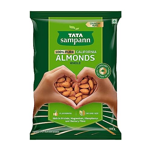Tata Sampann Pure California Almonds Whole, 500g, Real Nuts, High in Fiber, Badam Giri, Rich in Protein, Magnesium, Phosphorus and Dietary Fibre, Nuts & Dry Fruits Tata Sampann Pure California Almonds Whole, 500g, Real Nuts, High in Fiber, Badam Giri, Rich in Protein, Magnesium, Phosphorus and Dietary Fibre, Nuts & Dry Fruits