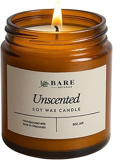 Bare Botanics Unscented 9oz Soy Candle - 100% Plant-Based Fragrance Oils...