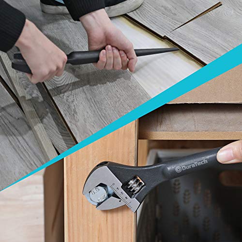 Duratech 3-Piece Adjustable Construction Spud Wrench Set, 8-Inch, 10-Inch, 12-Inch, Black Oxide Finish, Cr-V Steel, Sae And Metric Scale Marked, Alignment Holes And Tail Crowbar Features #TOP6