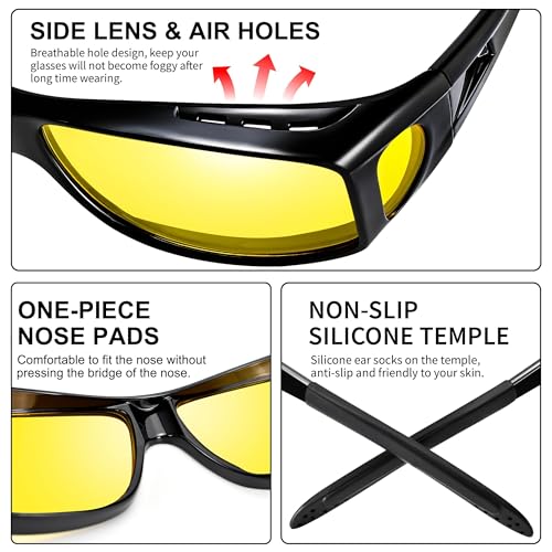 URUMQI Anti Glare Night Driving Glasses Fit Over Eyeglasses for Men Women, Polarized Nighttime Glasses HD Vision Yellow Lens3