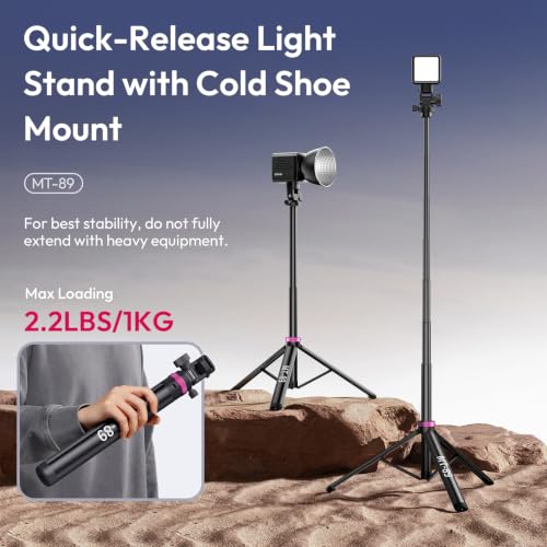 Image of ULANZI MT-89 Extendable Tripod Aluminum, 82 inch Portable Adjustable Light Stand with 1 /4 inch Screw Quick Release, Camera Phone Tripod for Camera Video Light Smartphone, Lightweight for Travel,Up Load 2.2LBS