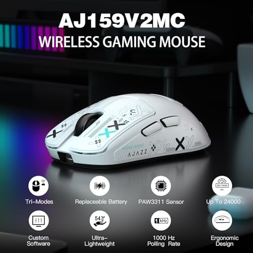 Ratón Gaming Inalámbrico A.JAZZ AJ159V2MC Blanco con Sensor 24K DPI 2