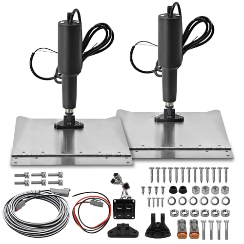 Image of 9 inch x 12 inch Standard Trim Tab Kit for Boats Size 16-25ft 15001-101 15101-104 | w /Double Rocker Switches 12V Electric Trim Tabs for Boats, w /6.6ft Switch Harness, Stainless Steel Planes