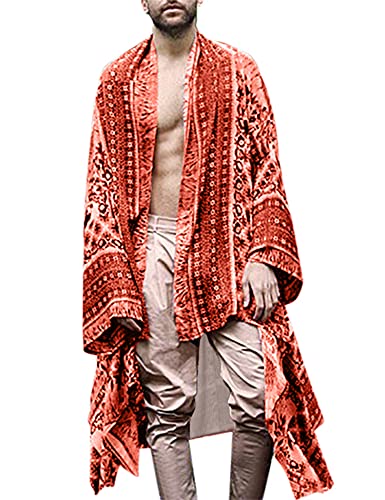 RAGEMALL Men Long Cardigan Loose Open Front Ruffle Shawl Collar Drape Cape Vintage Cloak