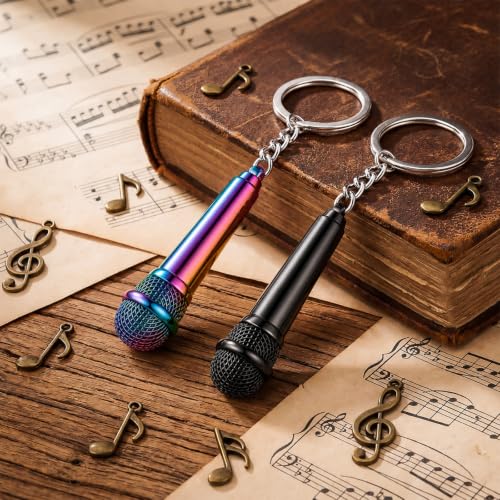 Image of Sureio Mini Microphone Music Keychain Retro Sound Pendant Keyring Charm Microphone Music Key Chain for Singer Gift