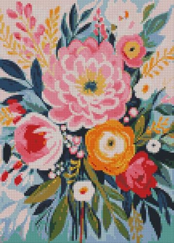 Image of MjhRcll Flowers Stamped Cross Stitch Kits,Flowers in Vase Cross Stitch Ornament Kits for Adults Beginners, Counted Embroidery Needlepoint Kits Home Decor 12x16 Inch