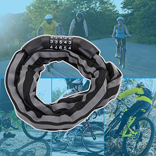 Dsteng Bike Lock Bicycle Lock Chain, Reset Table 5 Digit Combination Anti-Theft Bike Locks With Reflective Strip, Motorcycle Gate Garage Fence (Black) #TOP5