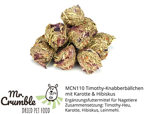 Mr. Crumble Dried Pet Food Knabberbällchen aus Timothy-Heu getreidefrei 6er-Set, Strukturfutter Leckerli für Kaninchen, Meerschweinchen und Degus und andere Nager