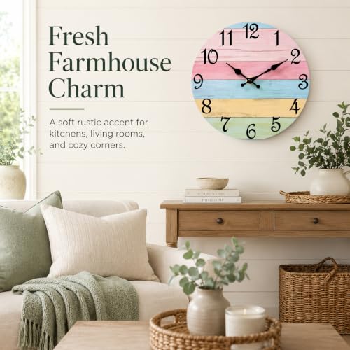 Image of CHYLIN Pink Blue Wall Clocks Battery Operated 8 Inch | Easy To Read Vintage Clock Decorative for Kitchen Bedroom Office Bathroom