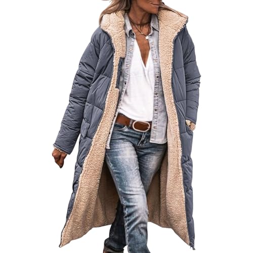 Womens Puffer Coat Trendy Reversible Sherpa Jacket Long Shearling Fleece Coats Zip Up Hoodie Warm Winter Outerwear