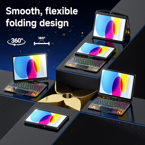 Image of Clear Wireless Keyboard Case for iPad (A16) 11th Generation 11-inch 2025 / iPad 10th Generation 10.9-inch 2022 with Pencil Holder & Multi-Touch Trackpad, 7-Color Backlit, 360 Rotatable,Black