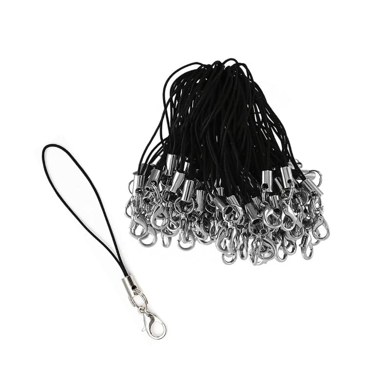 Mobile Phone Charm Strap Lock Dori with Metal Lobster Clasp for Keychain, ID Card, USB Drive, Pendants, DIY Jewelry Making Accessories | Universal Lanyard Loop | Black | Pack of 50 / Pack of 100-image-29