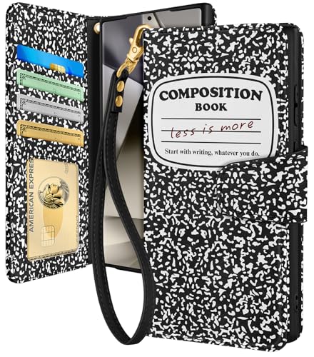 Toycamp for Samsung Galaxy S24 Ultra Wallet Case with Wrist Strap - Leather Flip Folio Phone Case with RFID Blocking 4 Card Slots Galaxy S24 Ultra Funda Cute Aesthetic for Women Lady, Notebook