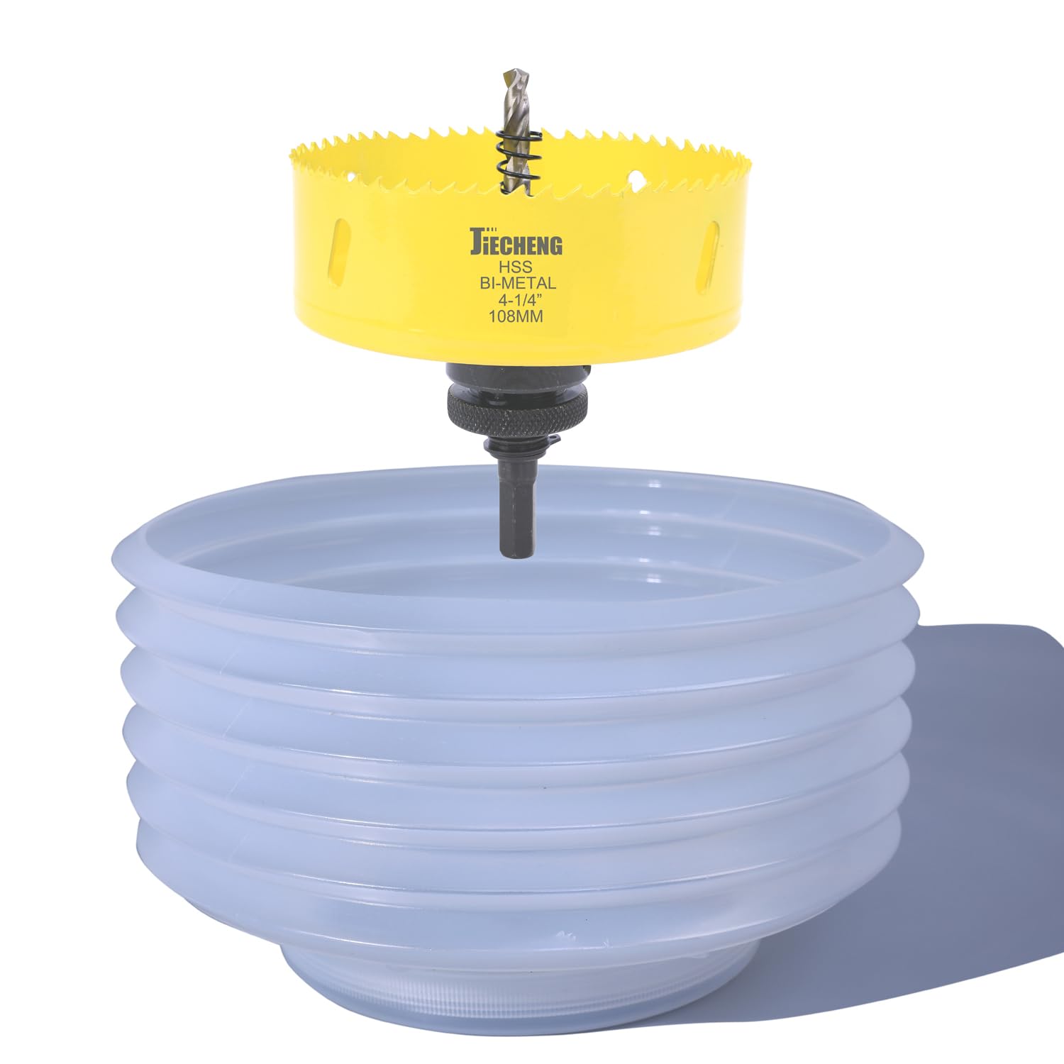 JIECHENG 4-1/4 Inch Hole Saw with Dust Bowl for 4-inch Recessed Lighting - Plywood, Wood, Gypsum Board Cutter