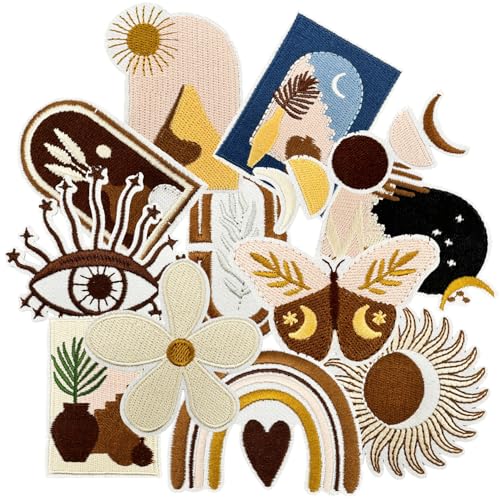 12 Pcs Bohemia Random Iron On/Sew On Patches, Embroidered Applique, Clothes Backpacks Hats Pants Jackets Jeans Decoration, Party Favors, DIY Accessories