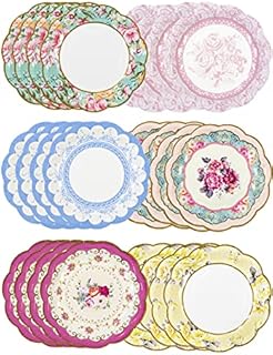 Pack of 24 Vintage Floral Paper Plates with Scalloped Edge | Truly Scrumptious Disposable Tableware For Birthday or Garden Party, Afternoon Tea, Baby Shower, Wedding 17.5cm