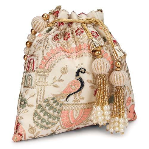 LONGING TO BUY Indian Ethnic Pearls & Sequence Potli Bag for Women, Wedding Potli Bag and For Ethnic Wear2