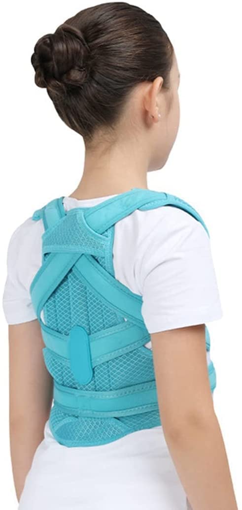 Brace dla dzieci nastolatki, regulowany komfort Miękka postawa klamra do szyi Ramię ramion Hunchback Ból ulga(Blue,M)