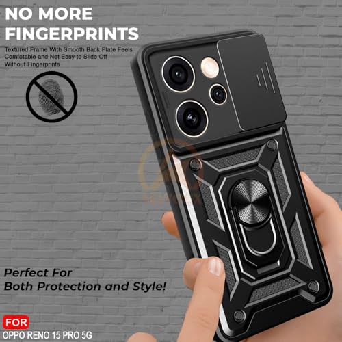 Image of Armor Bumper Back Cover Case for Oppo Reno 15 Pro 5G Rotating Camera Cover, Ring Holder & Kickstand | Heavy Duty & 360 Degree Protection Oppo Reno 15 Pro 5G Back Cover (Black)