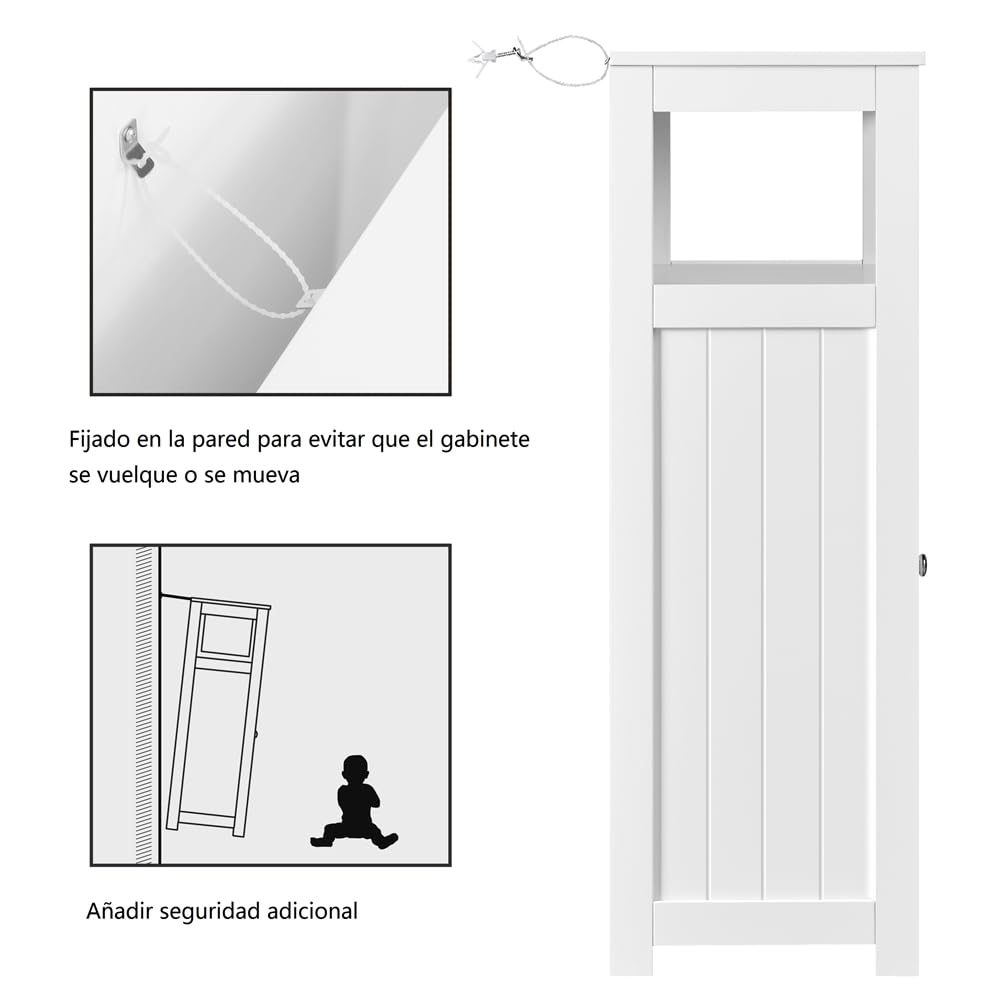 Yaheetech Mueble Baño de Madera Armario Baño con Cajón y Estante Ajustable Mueble Auxiliar de Cocina Armario Multiusos con Puertas Dobles para Salón Entrada Blanco 55,5x29,5x86,5 cm