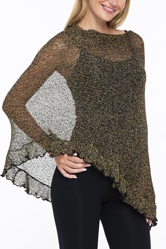 Image of SHU-SHI Women's Sheer Knit Poncho Shrug Lightweight Asymmetrical Ruffle Wrap Dressy Summer Shawl Cover Up Top