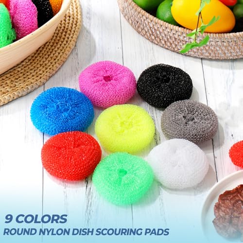 Honeydak 200 Pcs 3.15 Inch Plastic Dish Scrubbers for Dishes Pot Round Scrubber Scouring Pad Non-Scratch Polypropylene Cleaning Balls for Dishes, Pots, Aquarium Crafts, 9 Assorted Colors