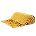 Longhui bedding Fringe Knit Cotton Throw Blanket, 50 x 60 Inches Decorative Knitted Cover with 6 Inches Tassels, Bonus Laundry Bag – 2.5lb Weight, Couch Blankets, Mustard Yellow