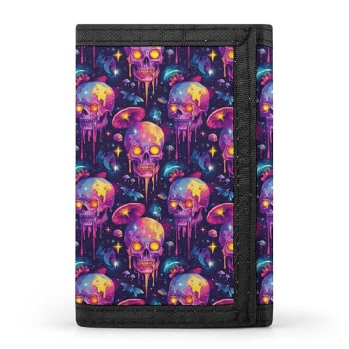 Colorful Skull Print Wallet for Men, 8 Credit Card Holder Slim Minimalist Front Pocket Small Mens Bifold Wallets