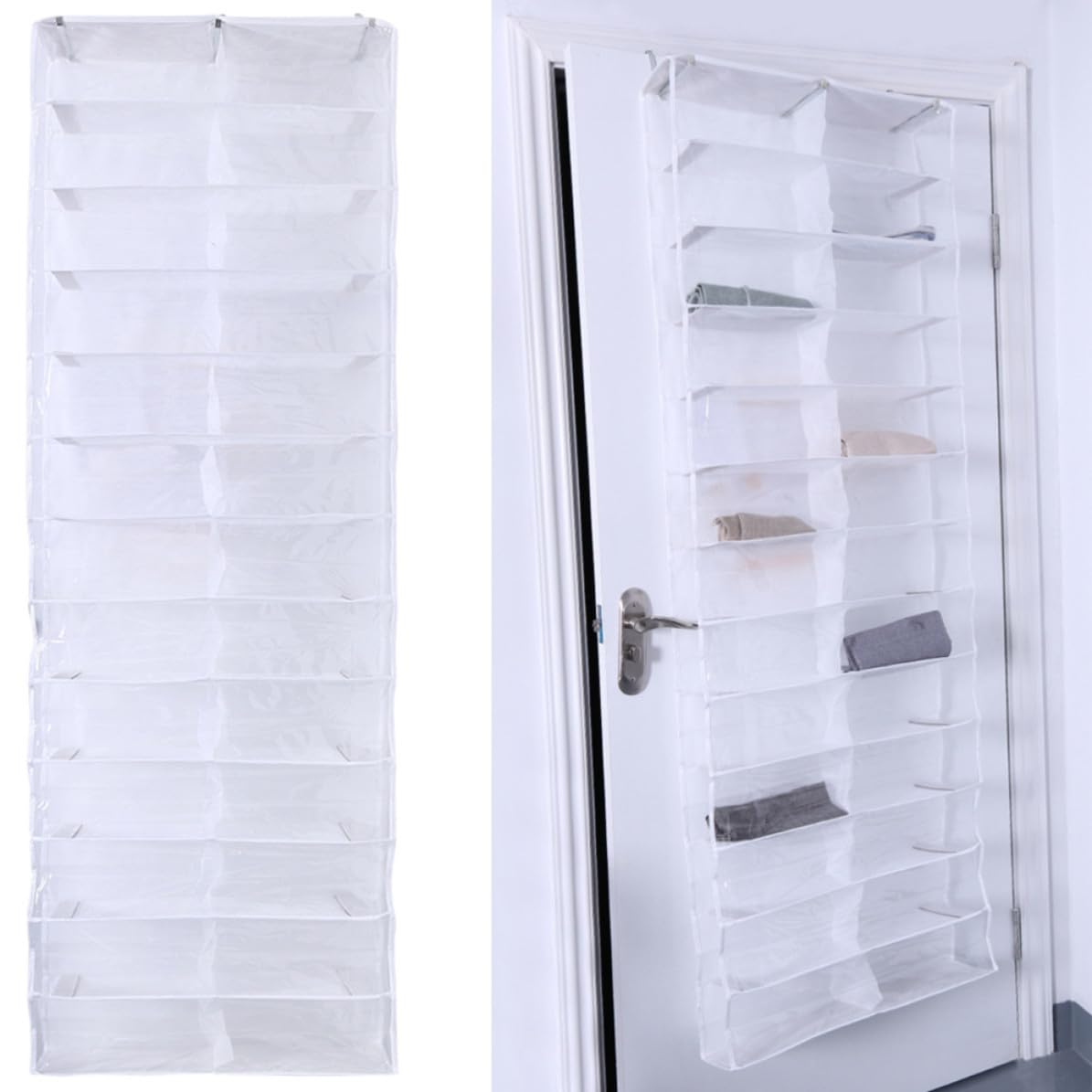 Organizador de Zapatos para Colgar Puerta 26 Bolsillos, 2 Piezas, Material Pvc y Tela No Tejida, Ahorro de Espacio Adecuado para Dormitorio
