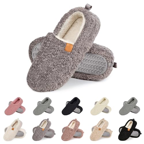 Womens Fuzzy Slippers Lightweight Non Slip Memory Foam House Shoes Closed Back Slippers Cozy Soft Teddy Fleece Casual Bedroom Indoor Outdoor Shoes